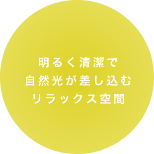 明るく清潔で自然光が差し込むリラックス空間